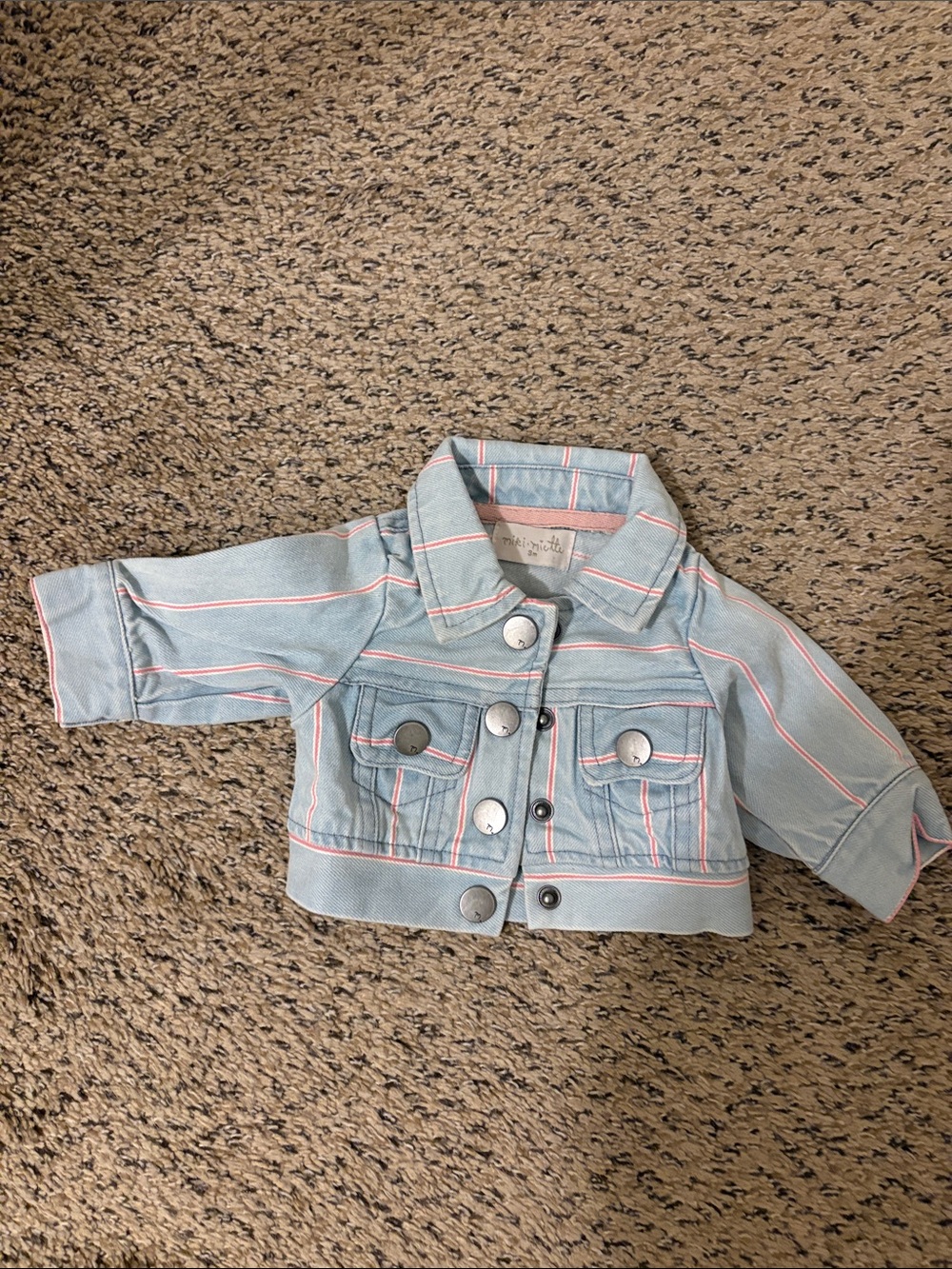 Striped Light Blue Kids' Denim Jacket with Pink Accents